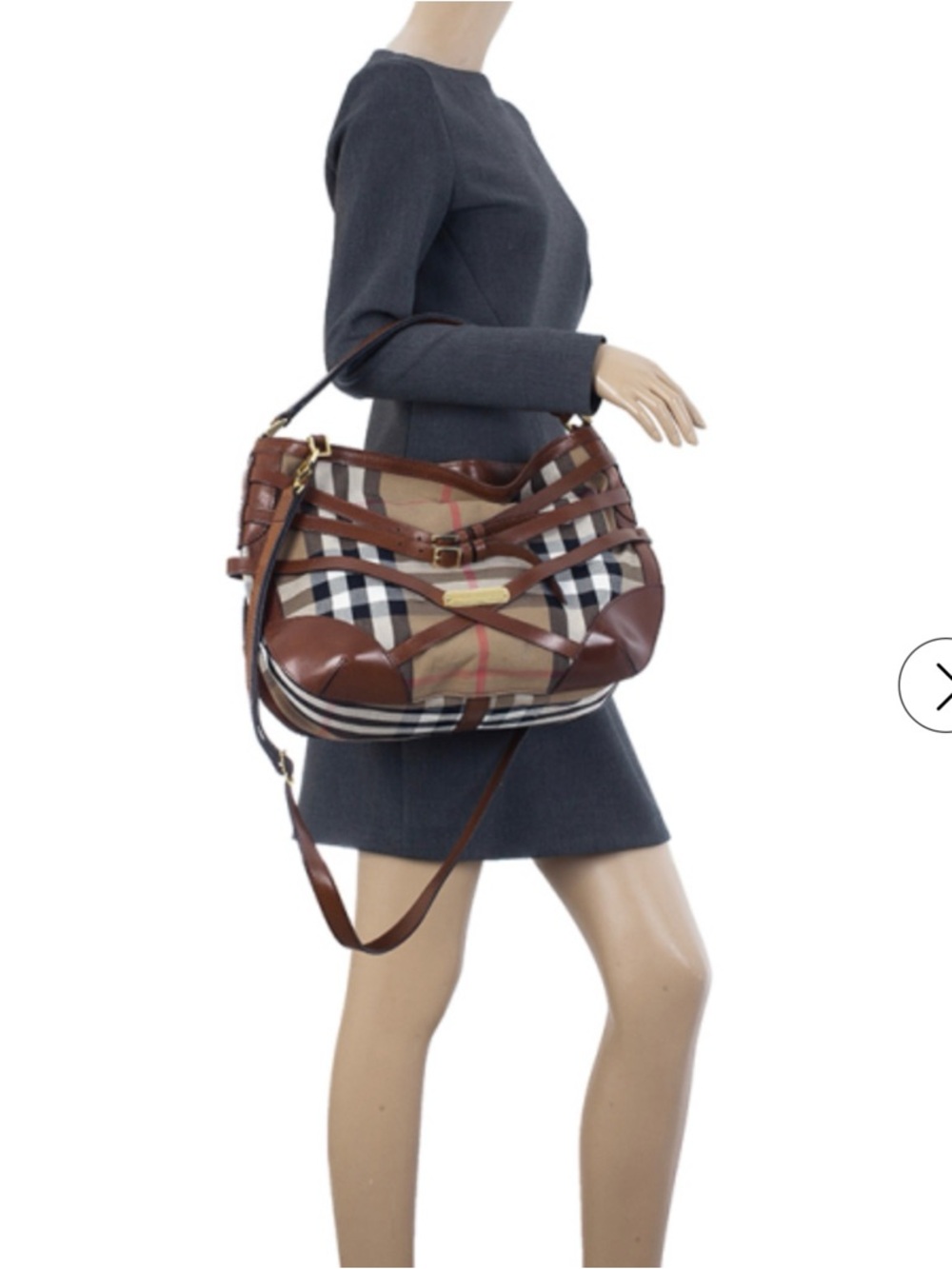 Burberry Brown & Beige Check Leather-Trim Shoulder Bag